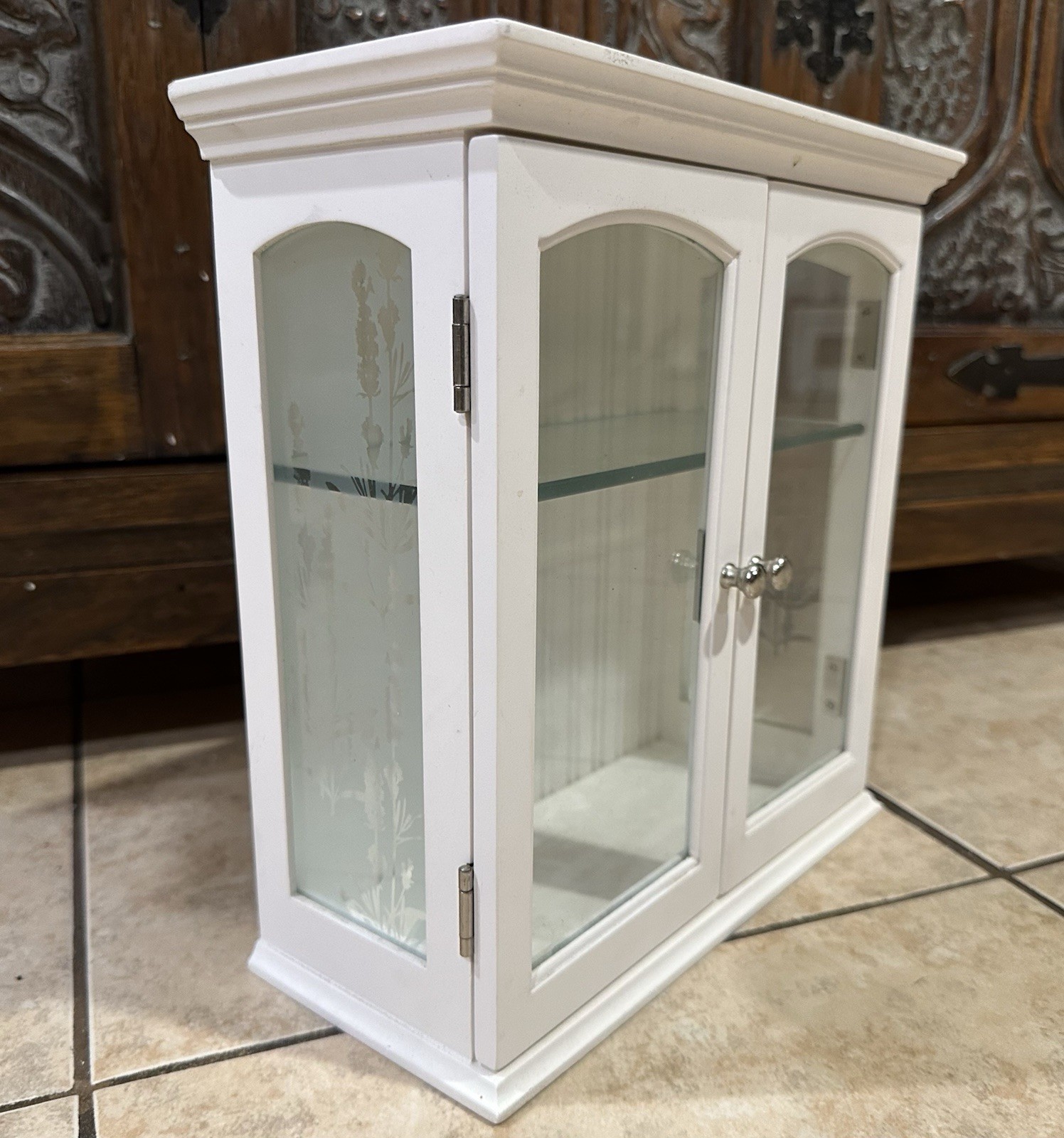 White Two-Door Display Curio Cabinet With Glass Panels