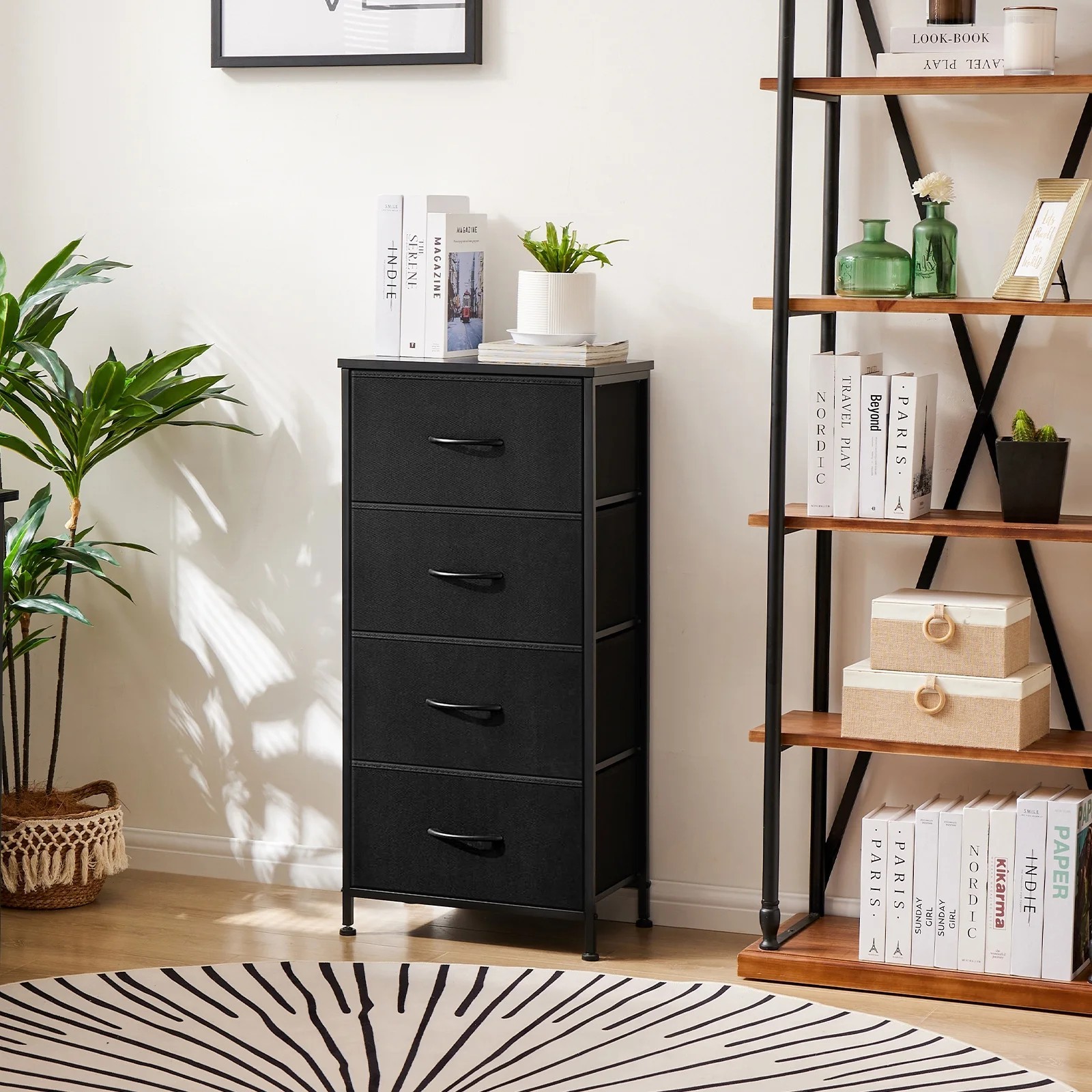 4 Drawer Dresser, Wide Chest Drawers Nightstand Storage Tower Storage F