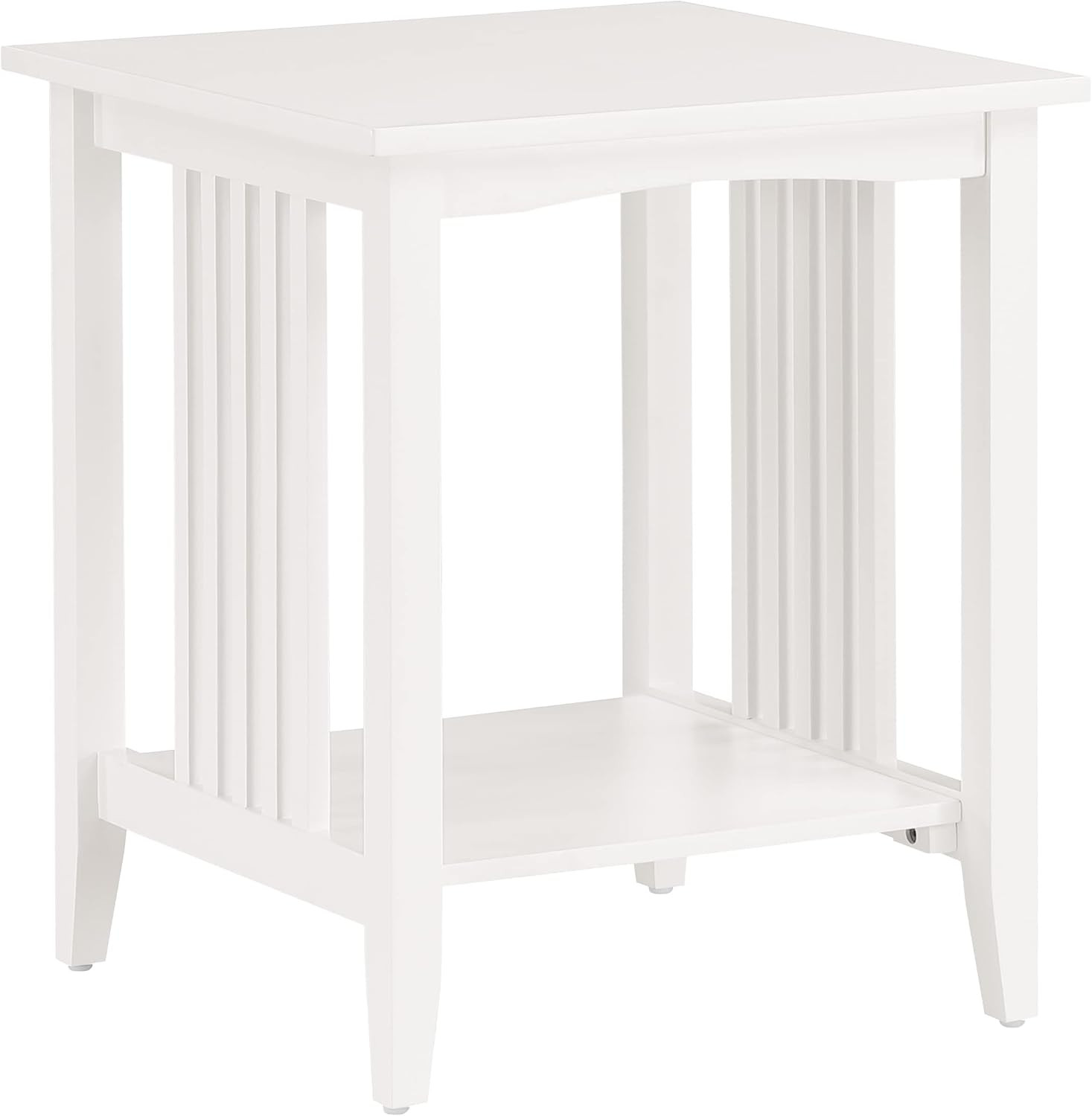 Sierra White Side Table with Lower Shelf & Mission Style Panels