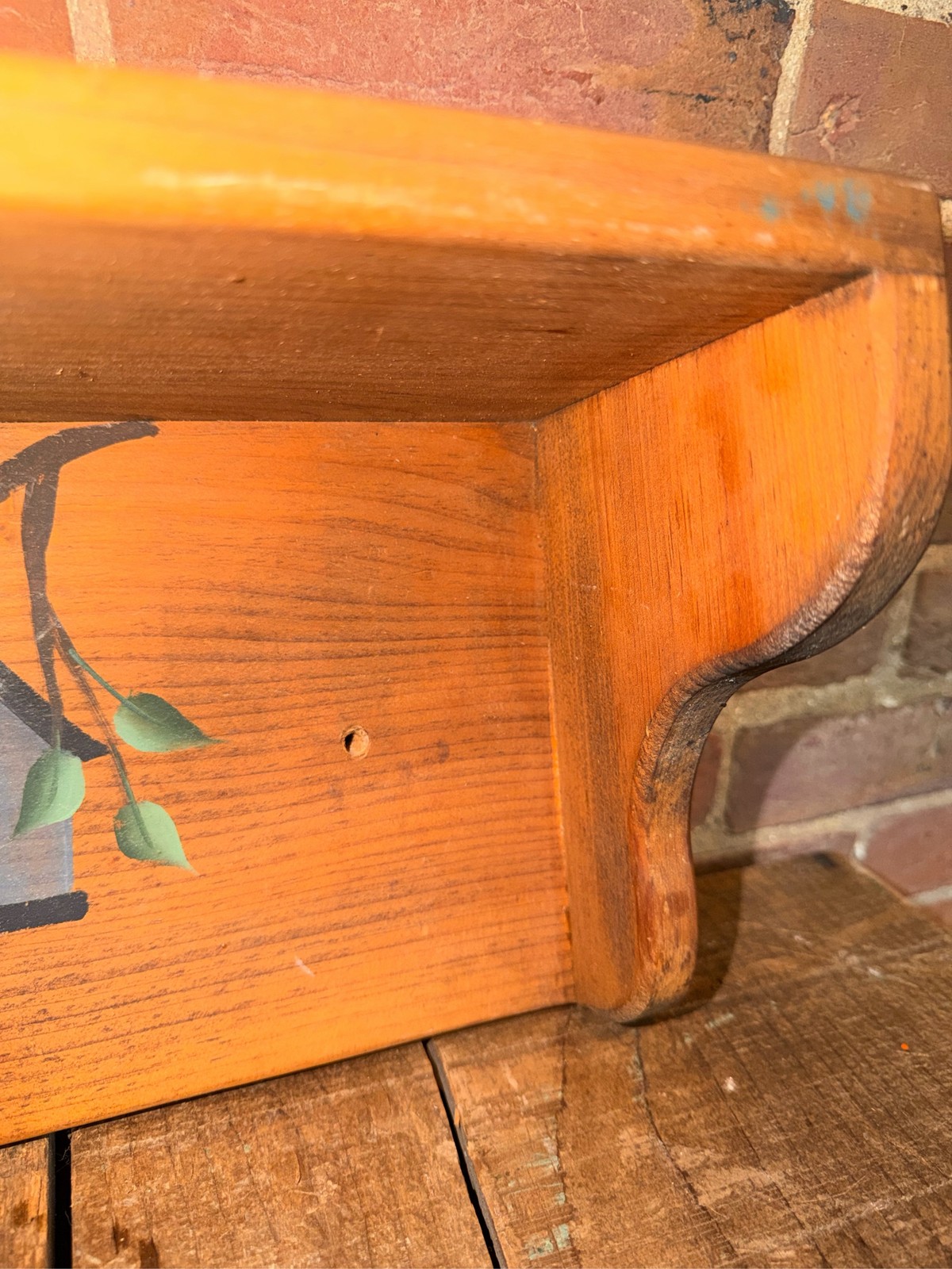 Vintage Wood Wall Shelf Hand Painted Birdhouse Country Farmhouse Decor Rustic