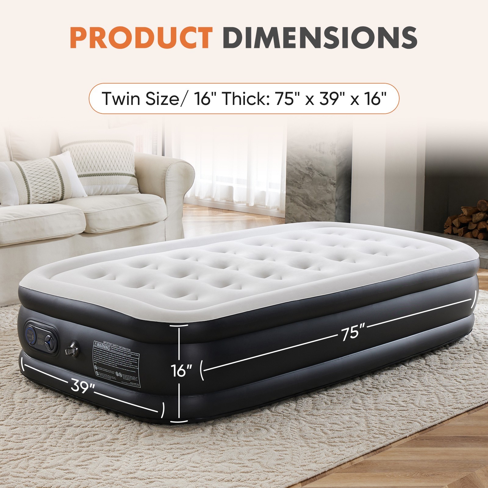 16″ 18″ Twin Queen Air Blow Up Inflatable Mattress Airbed with Built-in Pump