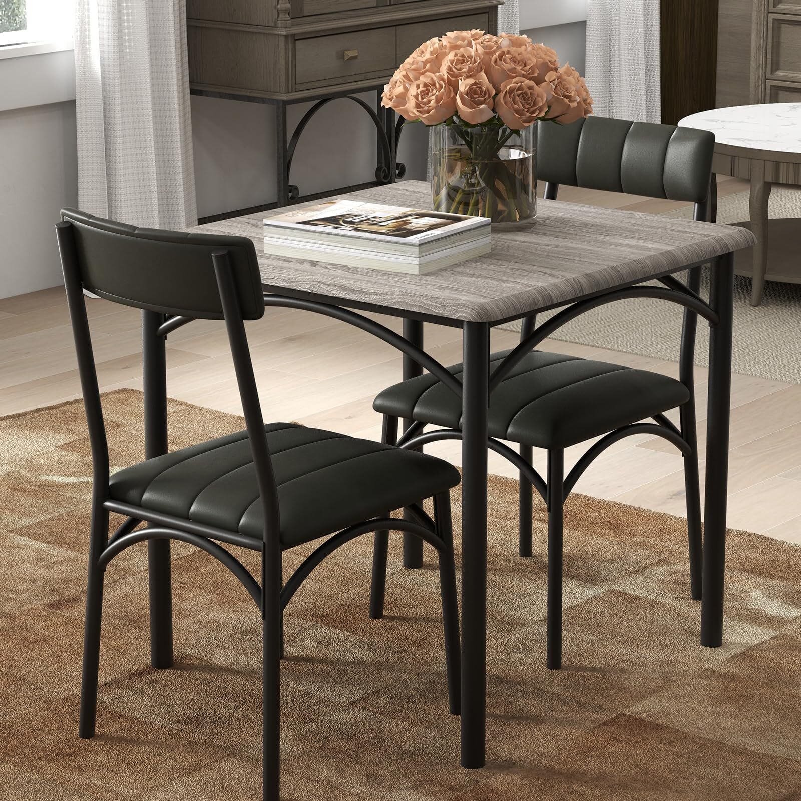 3-Piece Table and Chair Set ,Dining Room Table and 2 Chair Kitchen Table Set New