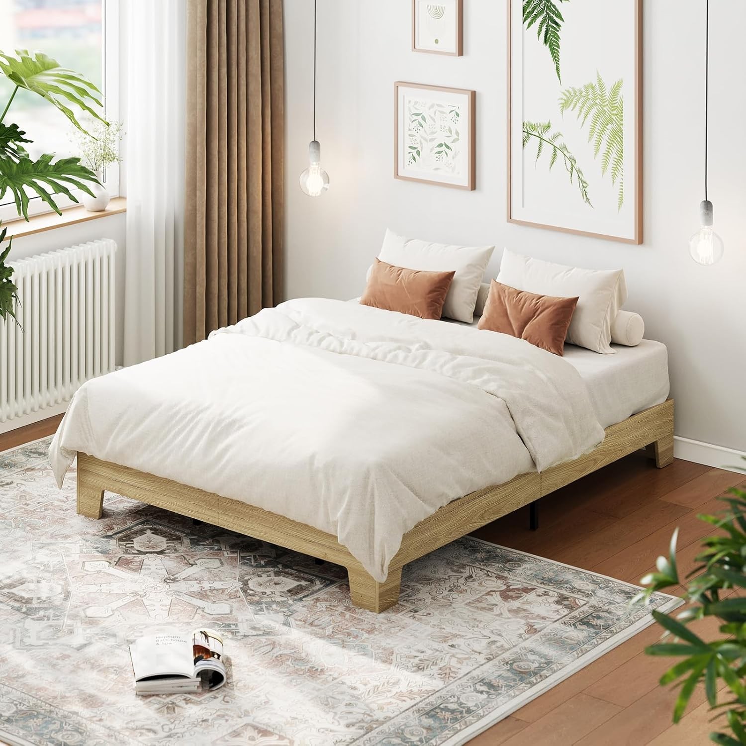 Queen Size Bed Frame Wood Platform Bed Frame Minimalist Bedroom Furniture