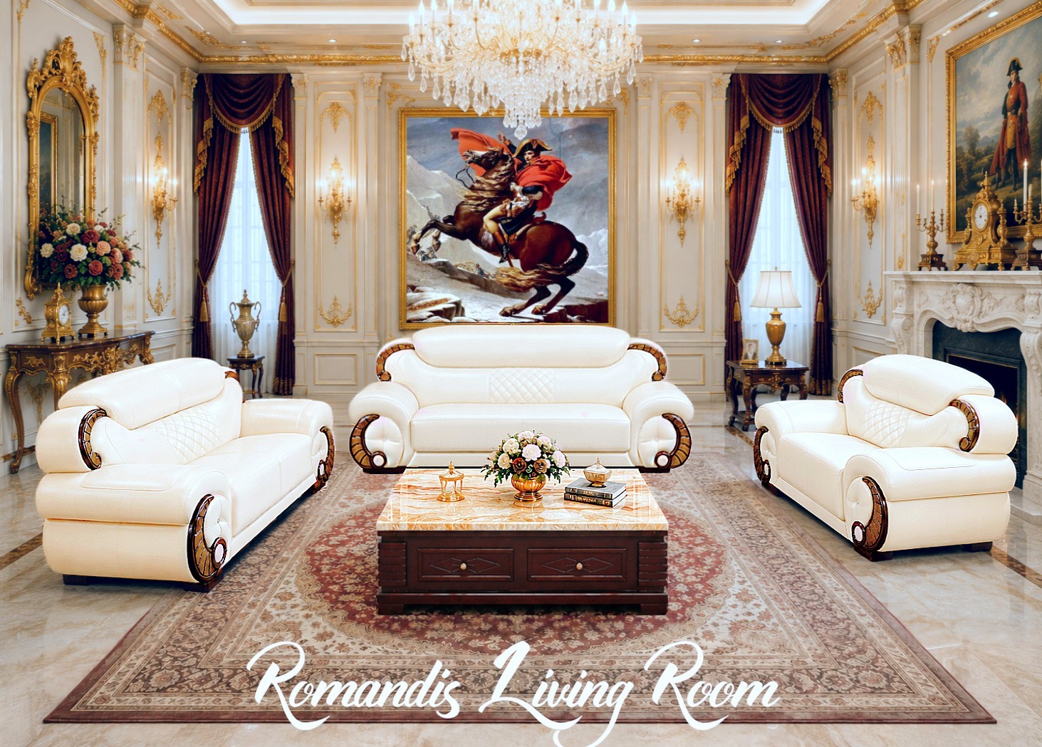 SALE Royal Luxury 3PC Sofa Set Beige Cream White Traditional Leather Living Room