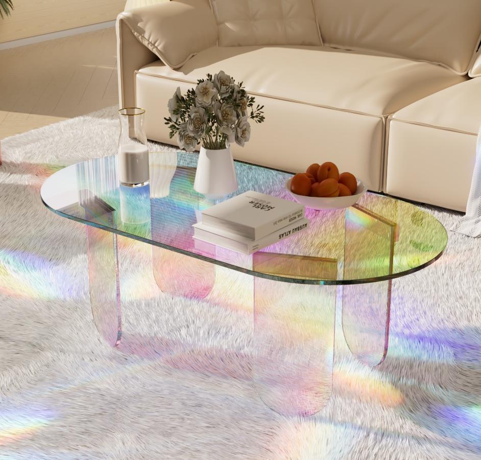 Home Acrylic Side Table Modern Furniture Oval Lucite Iridescent Coffee End Table