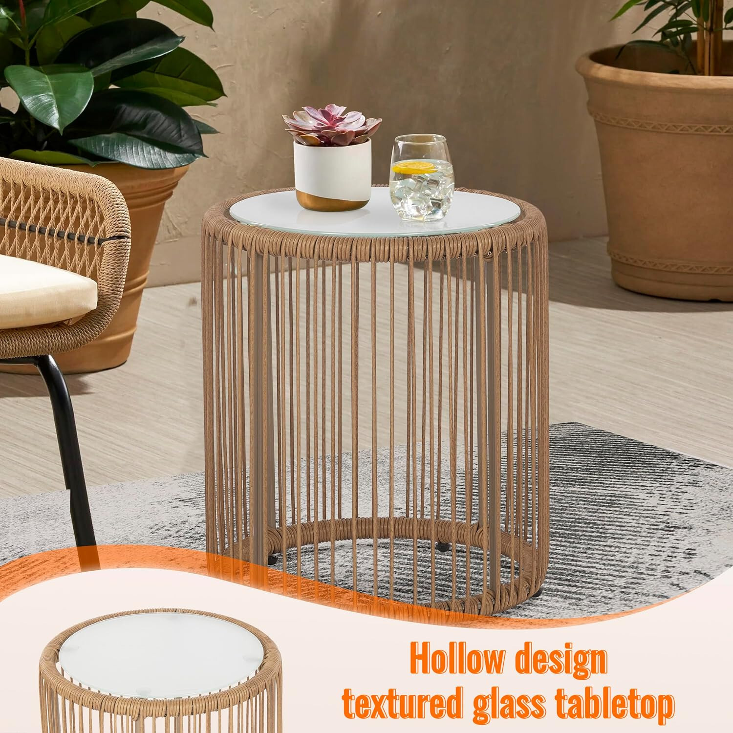 3-Piece Outdoor PE Rattan Bistro Furniture Set Patio Rattan Conversation Set