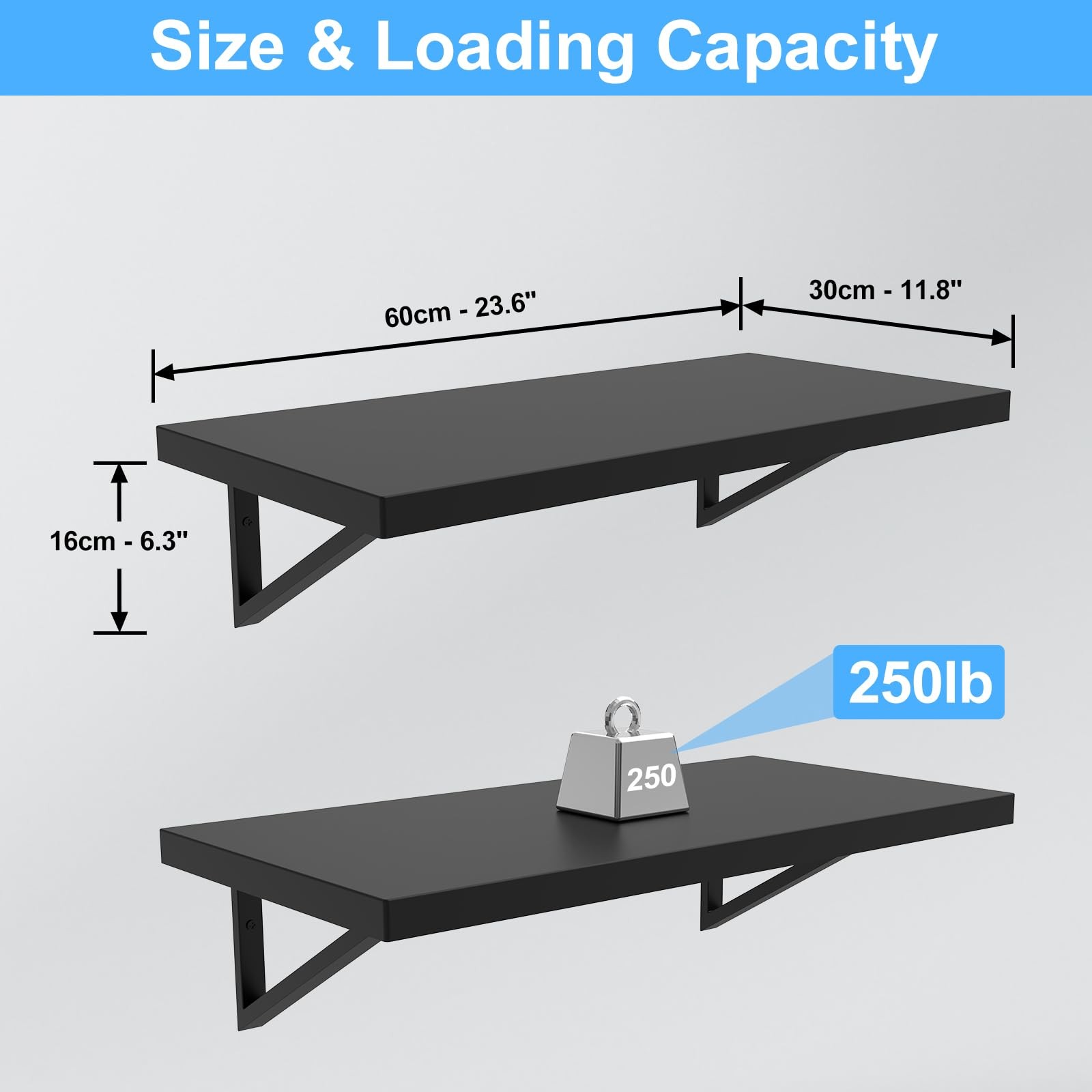 12×24 Inch Stainless Steel Shelf 250 lb Wall Mounted Commercial Floating