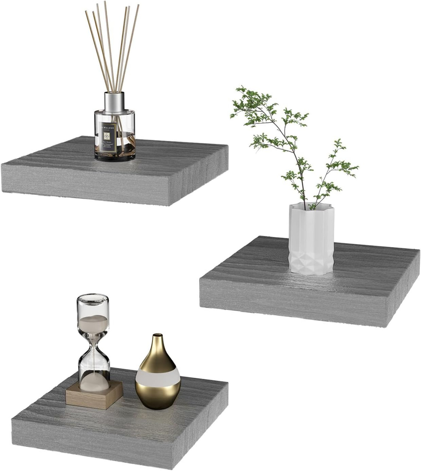 Small Floating Wall Shelves Set of 3 6 Inch Square Grey Bedroom Living Bathroom