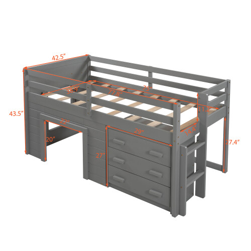 Twin Size Loft Bed with Storage Cabinets For Kids Teens Adults Bedroom Furniture