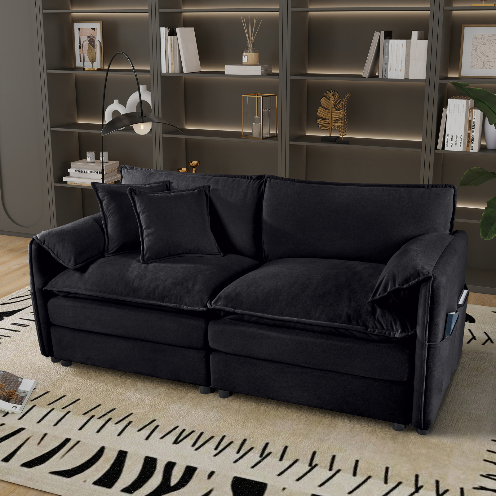 Oversized Chenille Loveseat Sofa, Oversized 2-Seater Small Cloud Couch Black