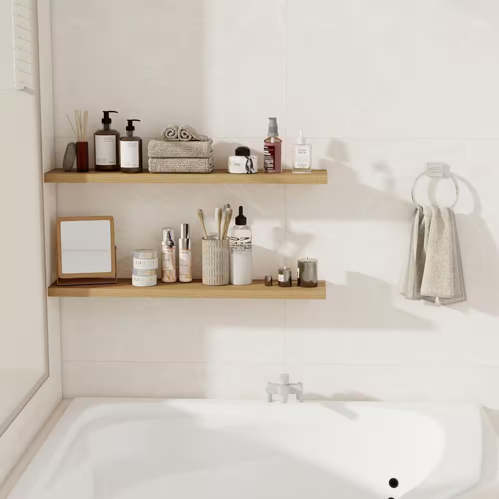 36 In. W X 6.5 In. D Oak Wall Mounted Floating Shelves with Invisible Brackets,
