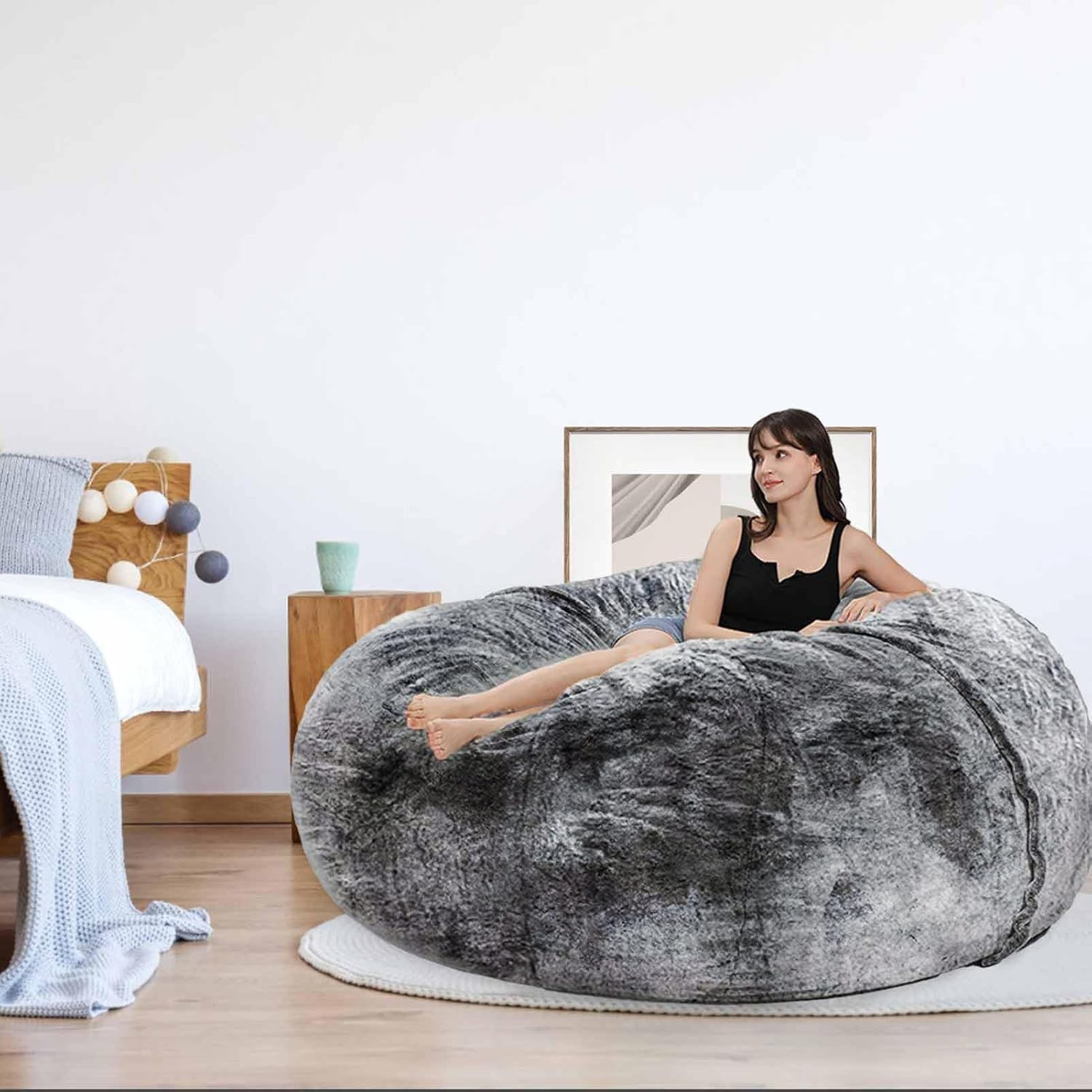 Giant 6FT Black Bean Bag Chair Cover for Comfy Relaxation, Adults & Kids
