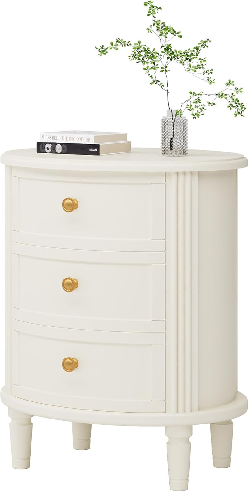 Farmhouse Off-White Nightstand with 3 Drawers – No Assembly Required
