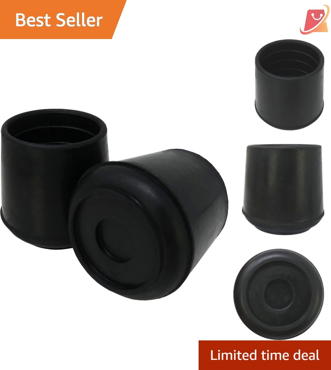 Rubber Leg Tips Black 1-1/2 Inch Non-slip Fits Furniture Chairs Stools