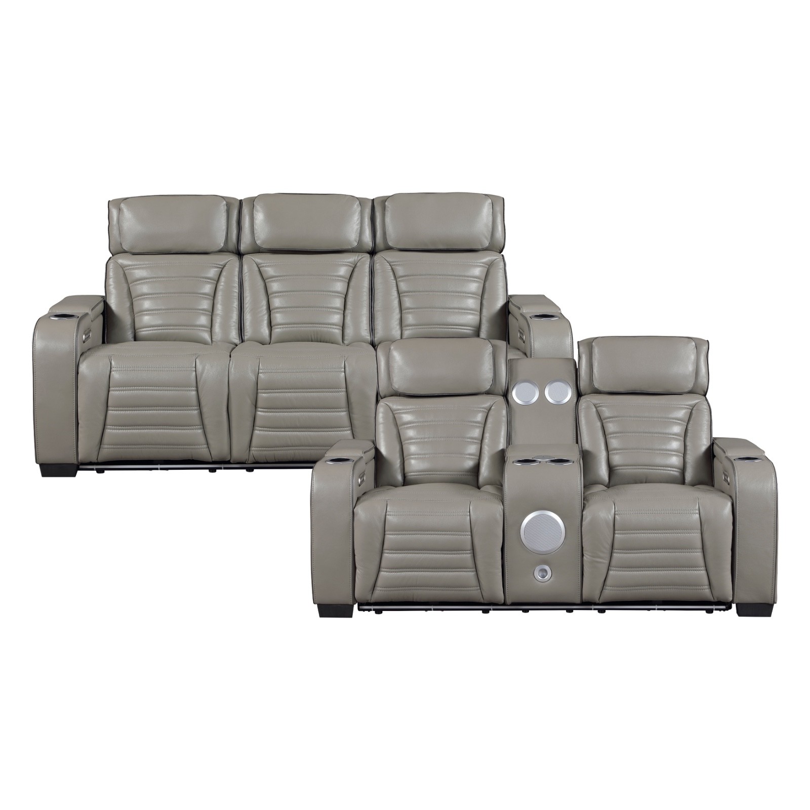MASSAGE HEATED 2 PC GREY TOP LEATHER POWER RECLINING SOFA LOVESEAT FURNITURE