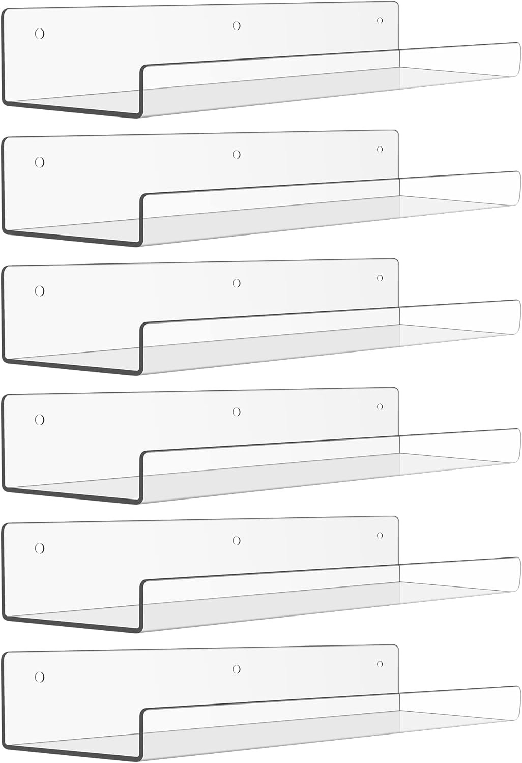 6 Pack Acrylic Shelves for Wall Storage, 15″ X 4“ Floating Bookshelves