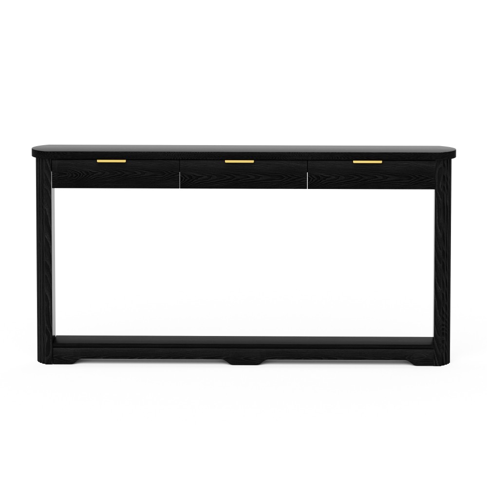 70.1″ Wavy-Patterned Storage Table with Drawers; a slim wooden side table