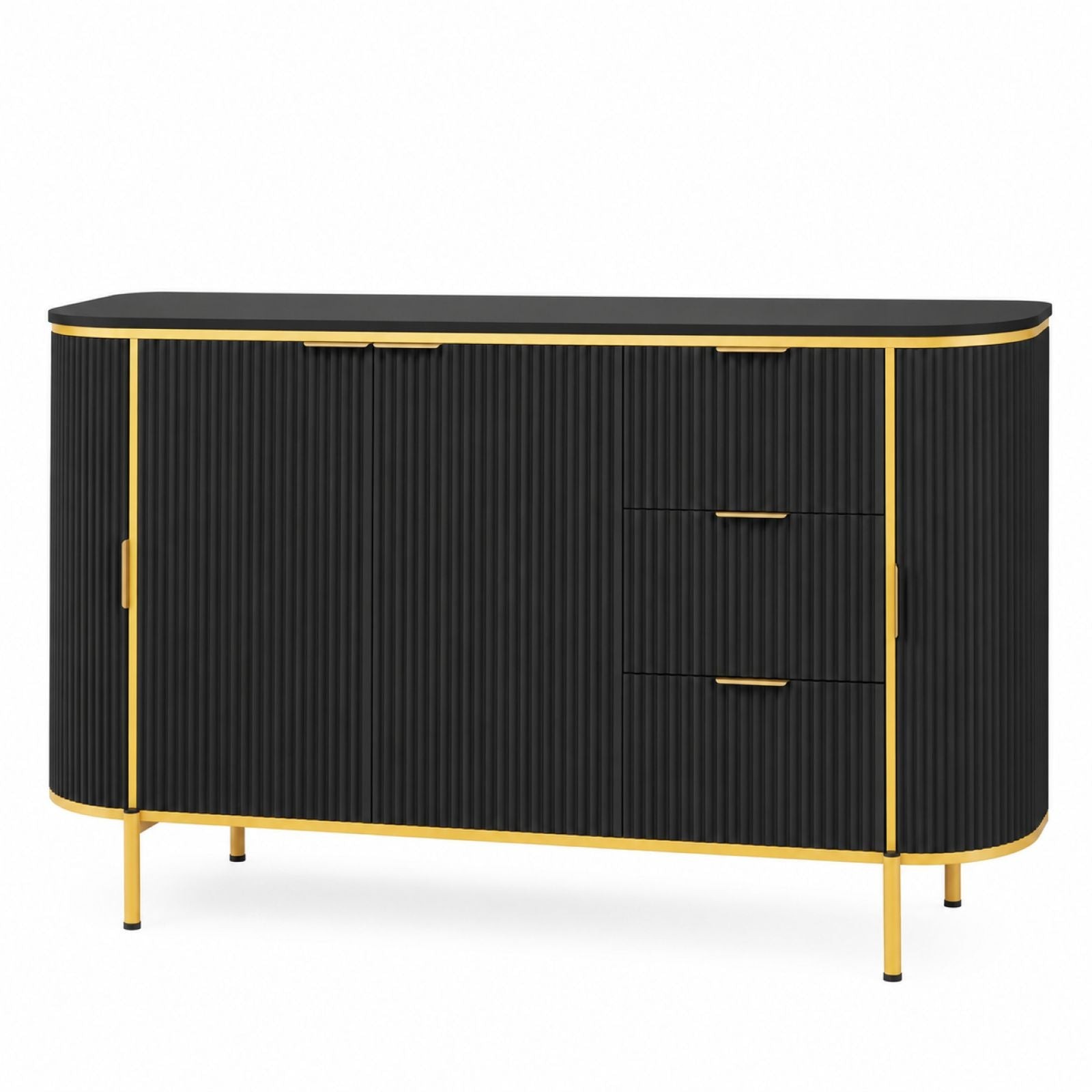 Modern Solid Wood Accent Storage Cabinet with Fluted Doors for Living Room