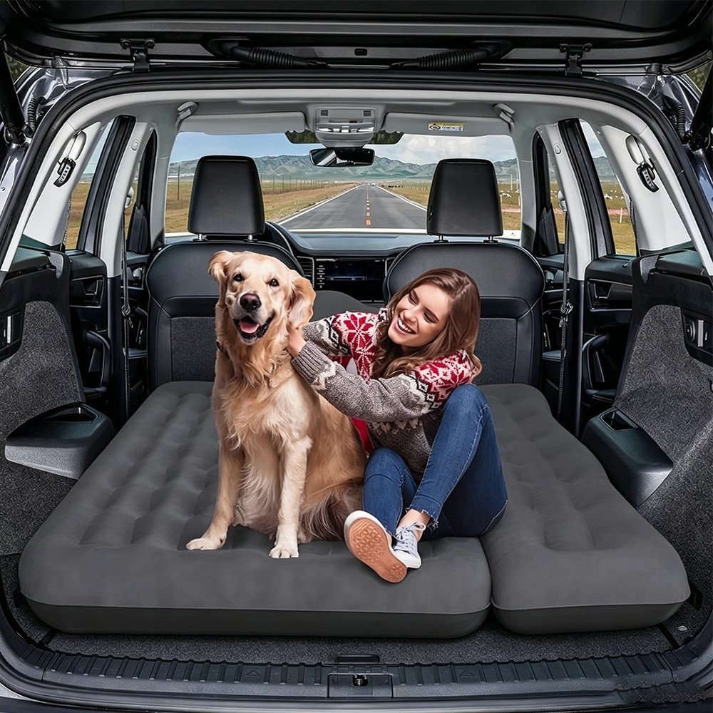 Inflatable Travel Car Air Mattress Back Seat Bed and Rest W/Pillows Pump and Bag