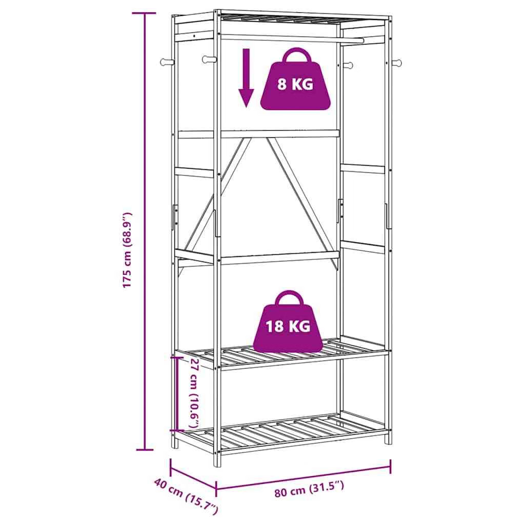 Clothes Rack with Shelves 31.5″x15.7″x68.9″ Bamboo