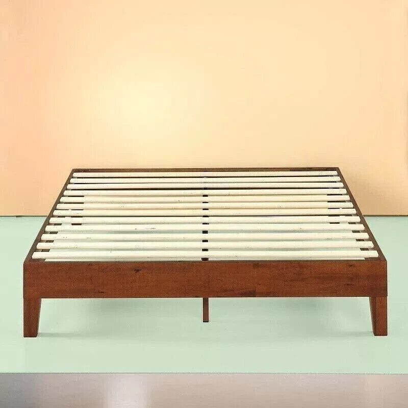 King Platform Bed Frame Solid Wood Farmhouse Mid Century Minimalist 700lb Cap