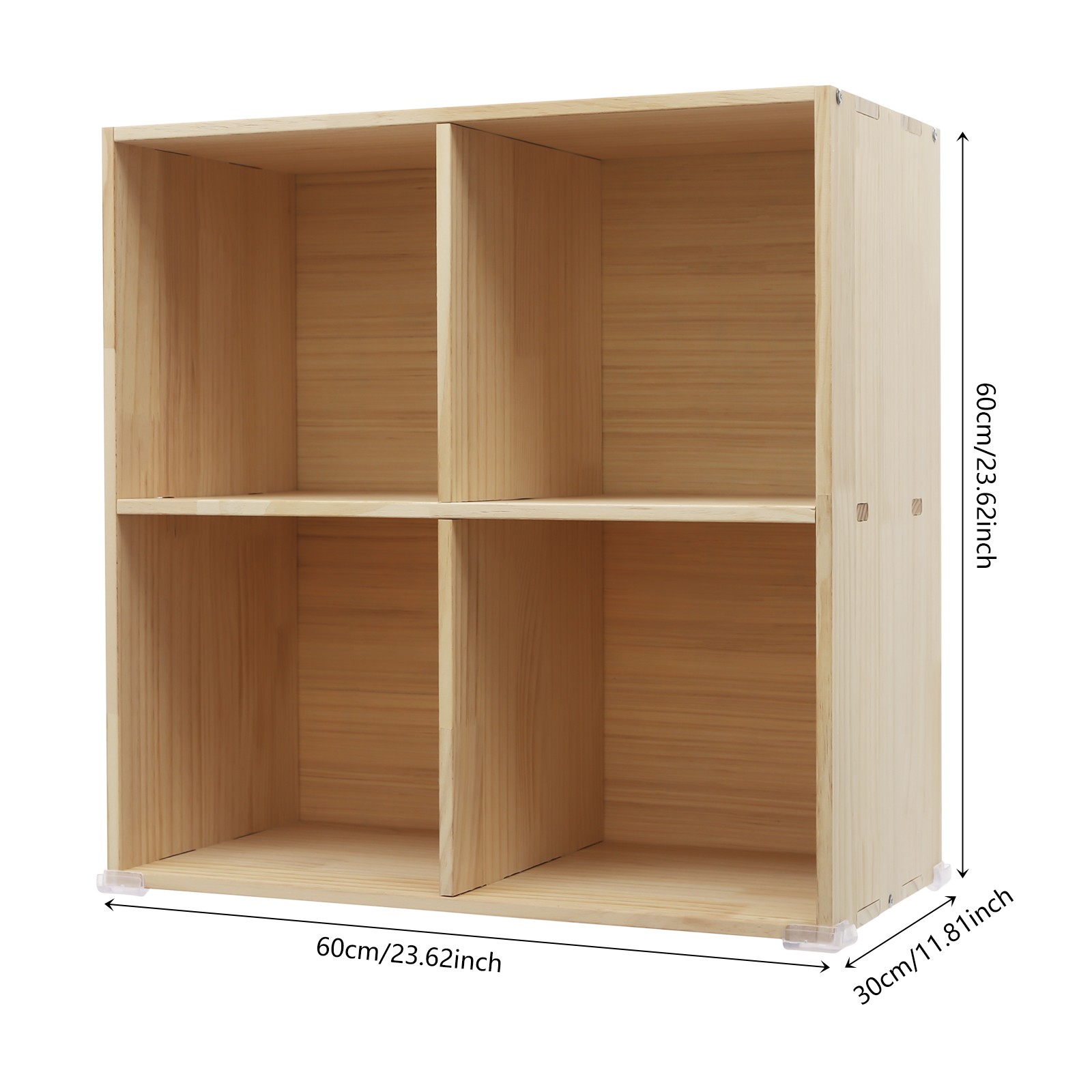 4 Cube Solid Wood Shelves, Wooden Shelf Bookcase, Floor Standing Bookshelf