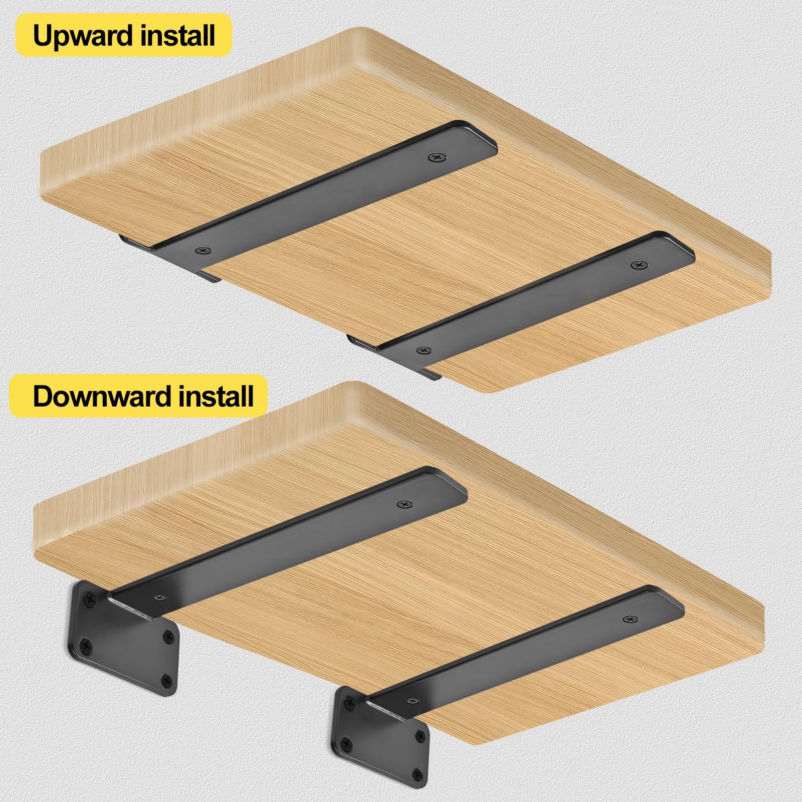 6 Pack – 14 inch Black Hidden L Shelf Bracket (1/5 Inch Thicked) Iron Floatin…