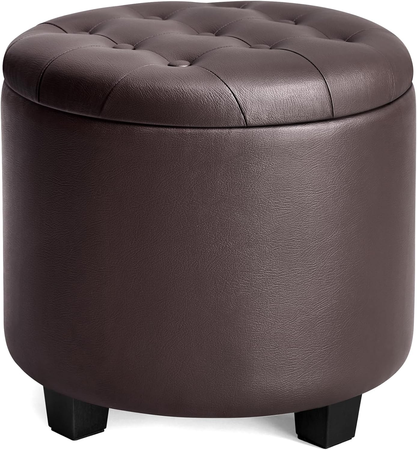 Round bench with storage, supports up to 330 lbs, chestnut brown