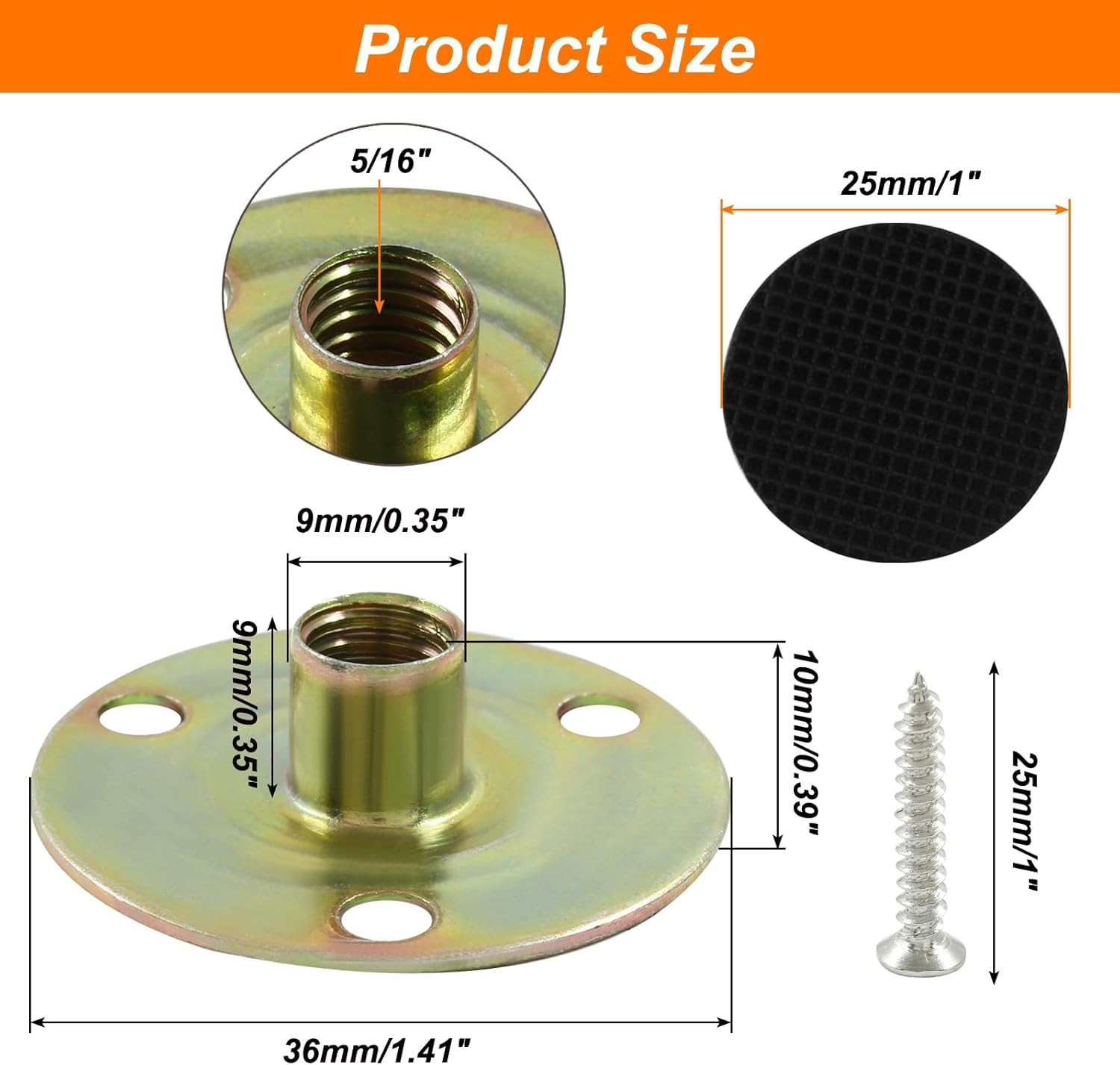 4 Sets Furniture Leg Mounting Plates with Bolts & Screws, 5/16″ Repair Kit