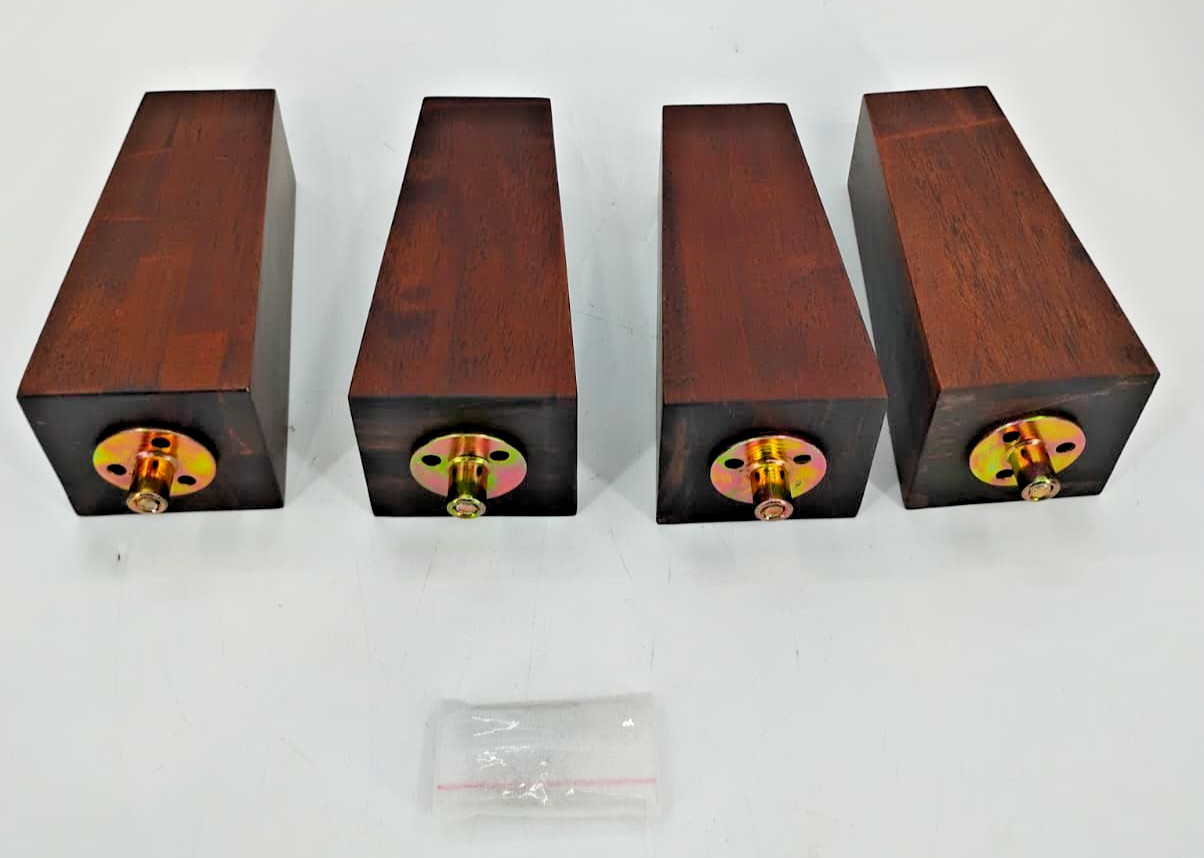 Yes4All 6in Square Wood Furniture Legs Set of 4 Brown Adjustable Levelers