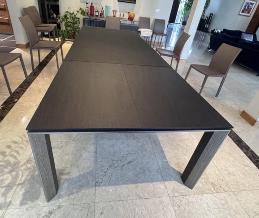 Calligaris Black Rectangular Extendable Dining Table Glass Top 86x48x29