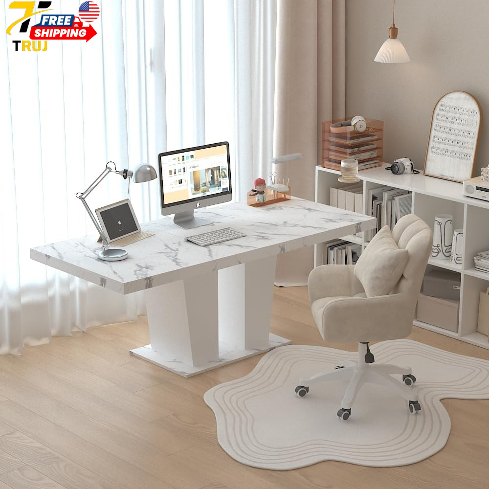 Extendable White Marble Dining Table for 6-10 Person Modern Rectangular Design