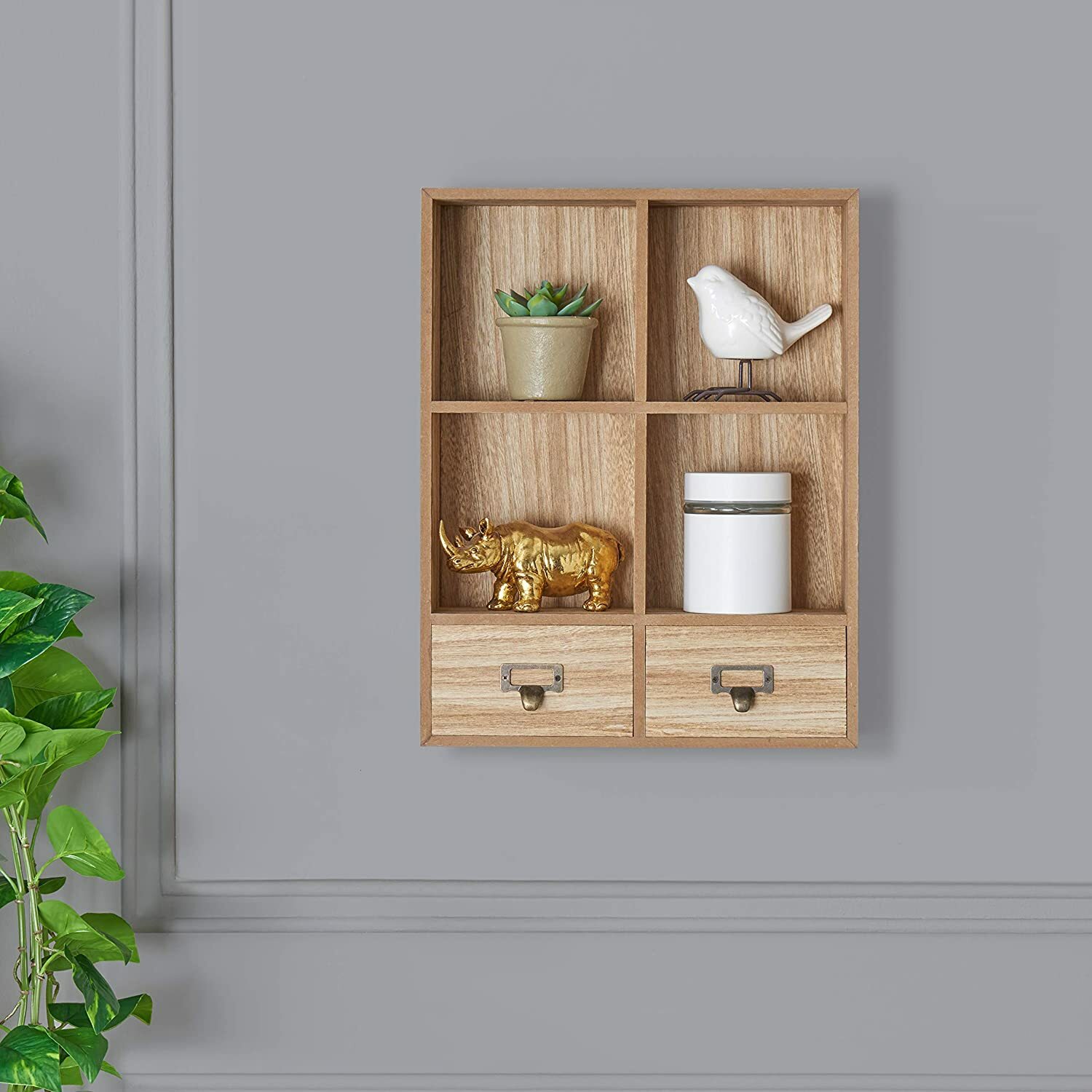 Danya B. BR181001 Small Wall Mount Cubby Display Shelf w/Drawers in Retro Brown