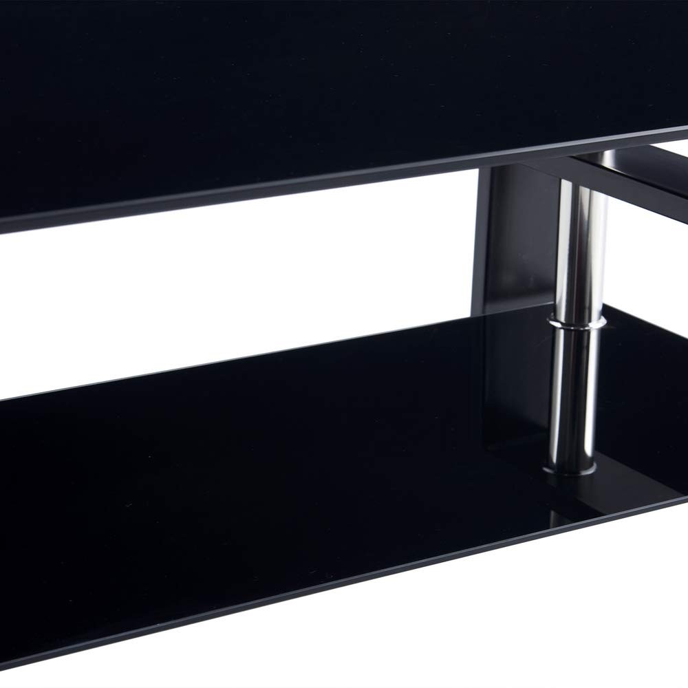 HOTYARD Rectangle Glass Top Coffee 23.62 in x 39.37 x 17.7 in, Black 4