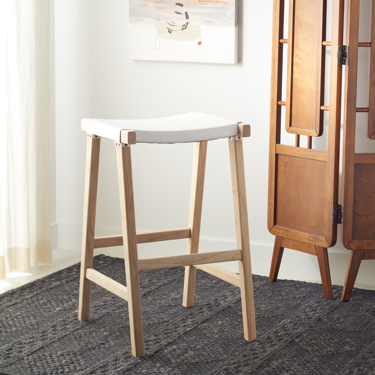 SAFAVIEH Aariz Rectangle Bar Stool | White / Natural |