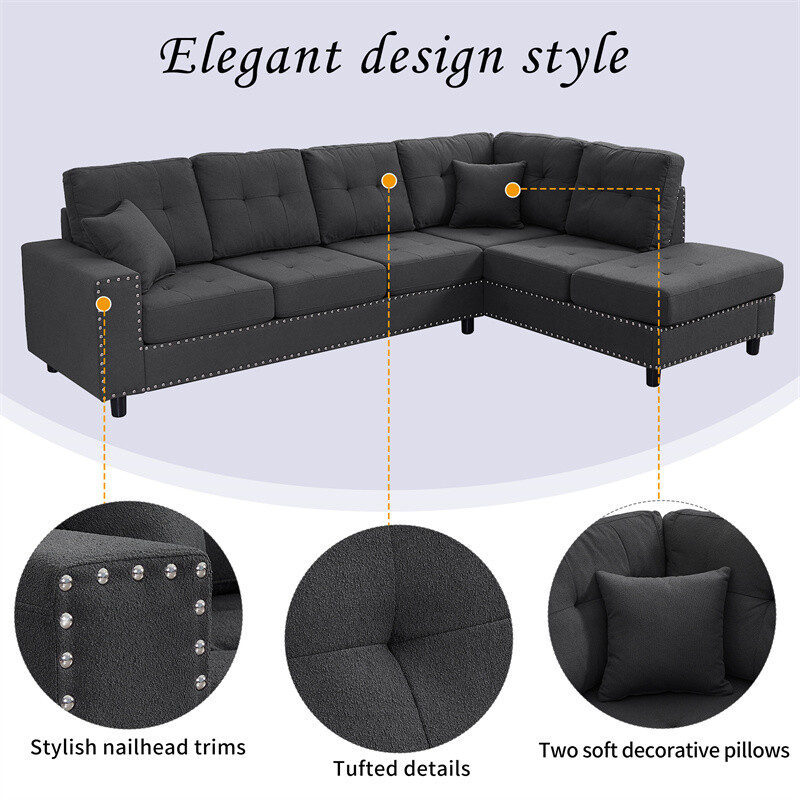 109.2”L-shaped Modular Sectional Sofa w/Removable Back Cushions and 2 Pillows