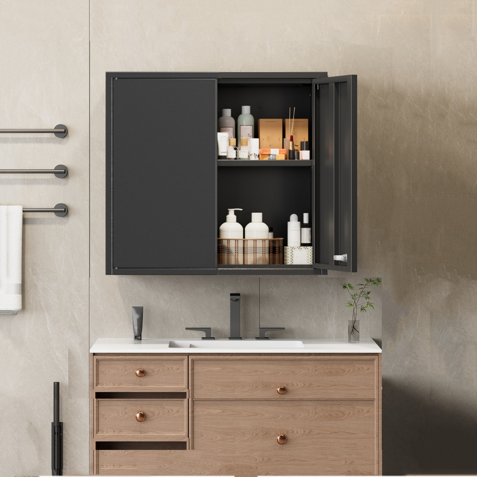 Wall Cabinet with Lockable 2-Doors Steel Garage Storage Cabinet Metal Wall Chest
