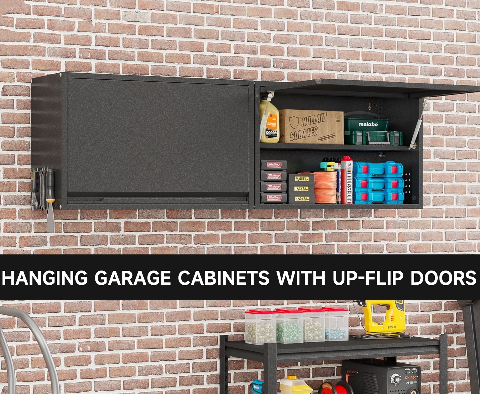 Wall Cabinet Metal Storage Cabinet with Door & Adjustable Shelf Garage Cabinet