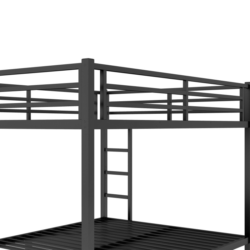 Queen Over Queen Bunk Bed Metal Frame w/ 2 Side Ladder & Under Bed Storage Black
