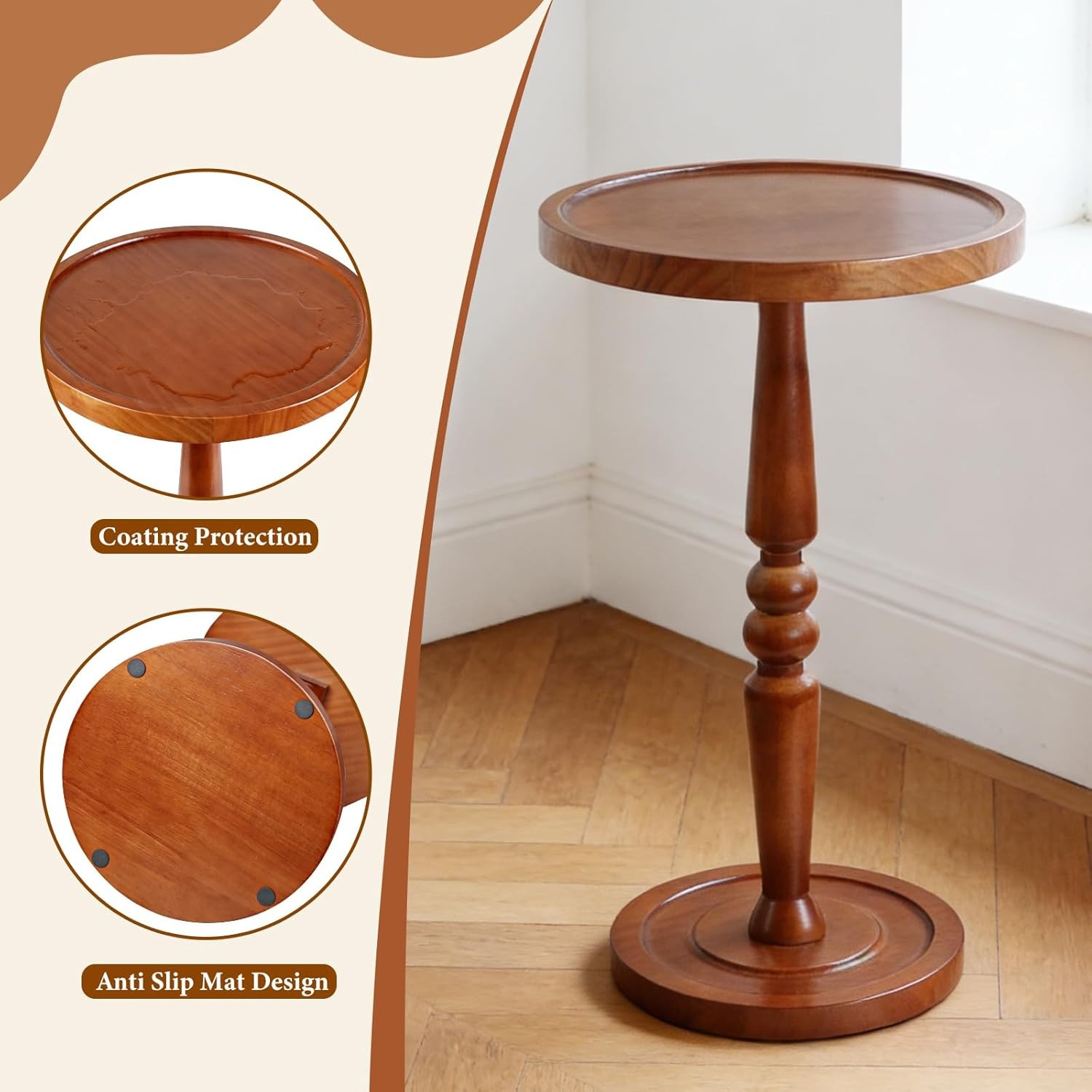 Small Side Table for Spaces, Rustic Circle End Small, Warm Brown