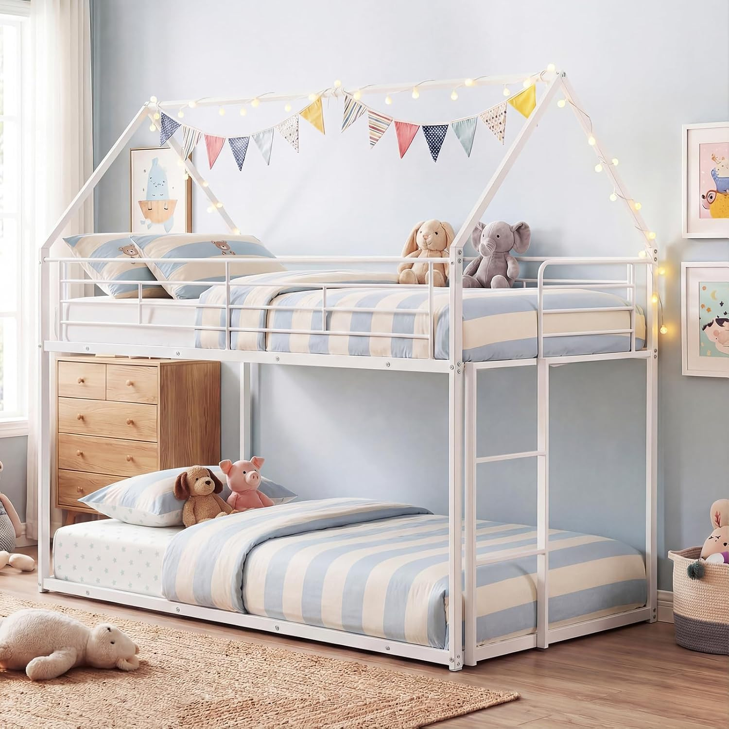 Bunk Bed Twin over Twin, House Bunk Bed for Kids Boys Girls(White) | House Shape