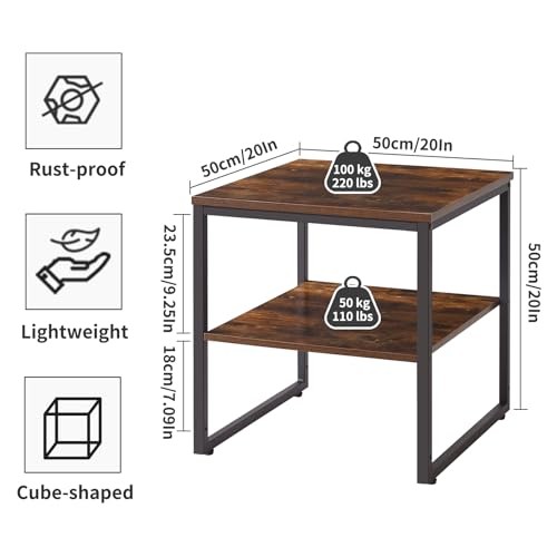 Small Table Stand 20 Inch, Rustic Brown Without Drawers and Charging Station