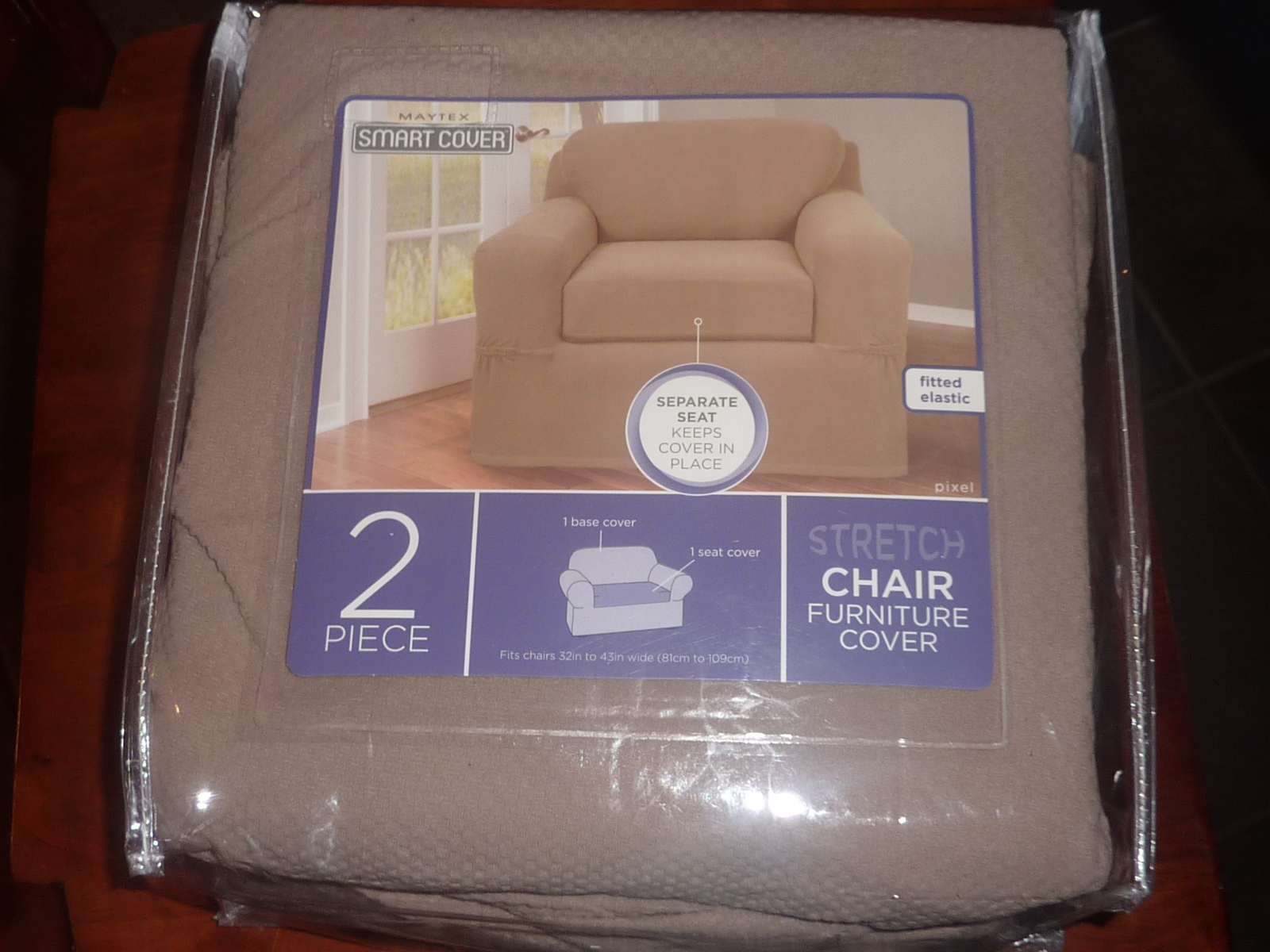 MAYTEX SMART PIXEL STRETCH CHAIR 2-PC SLIPCOVER IN SAND NEW