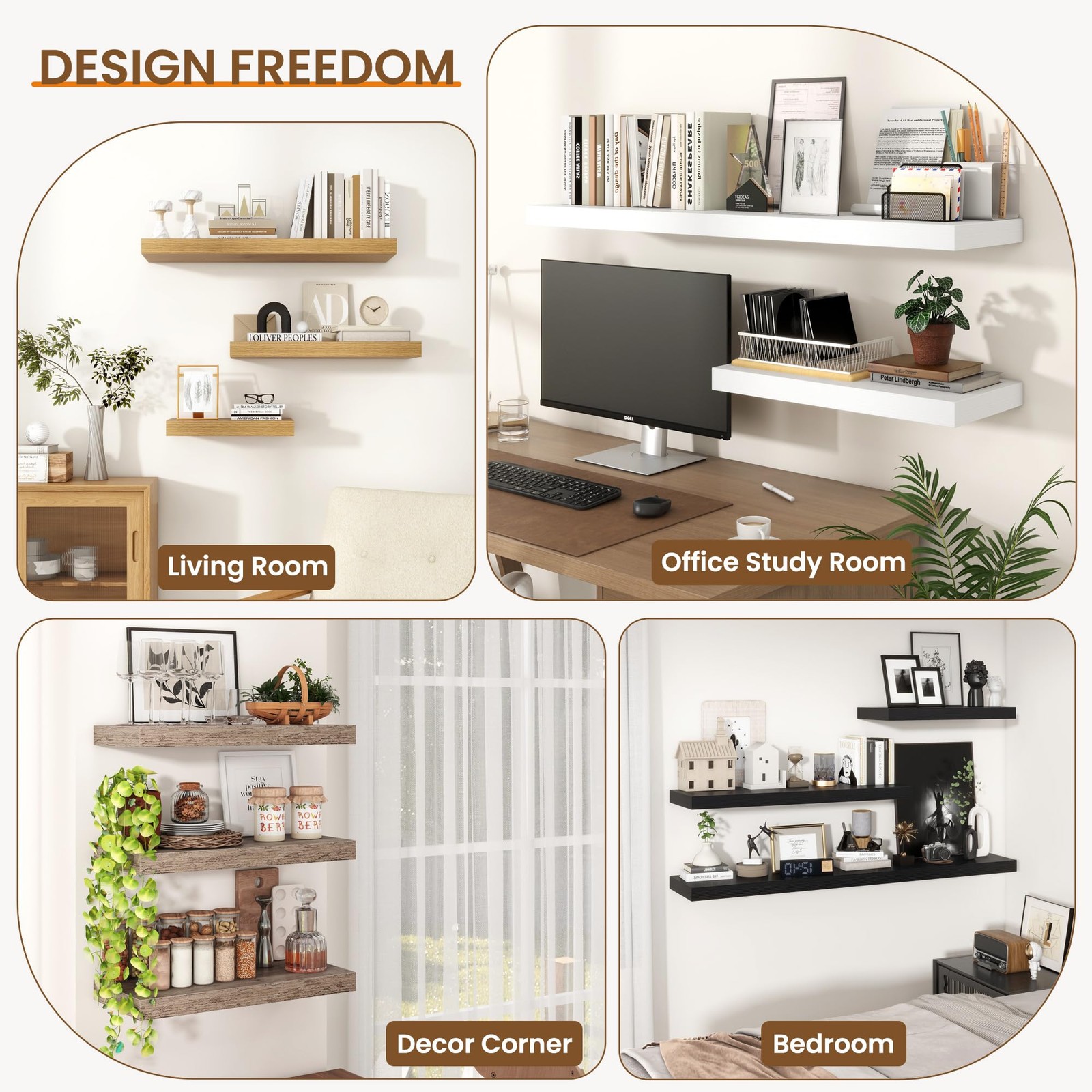 16Inch Floating Shelves for Wall, 2 Pack Shelves for Bedroom, Bathroom, Kitch…