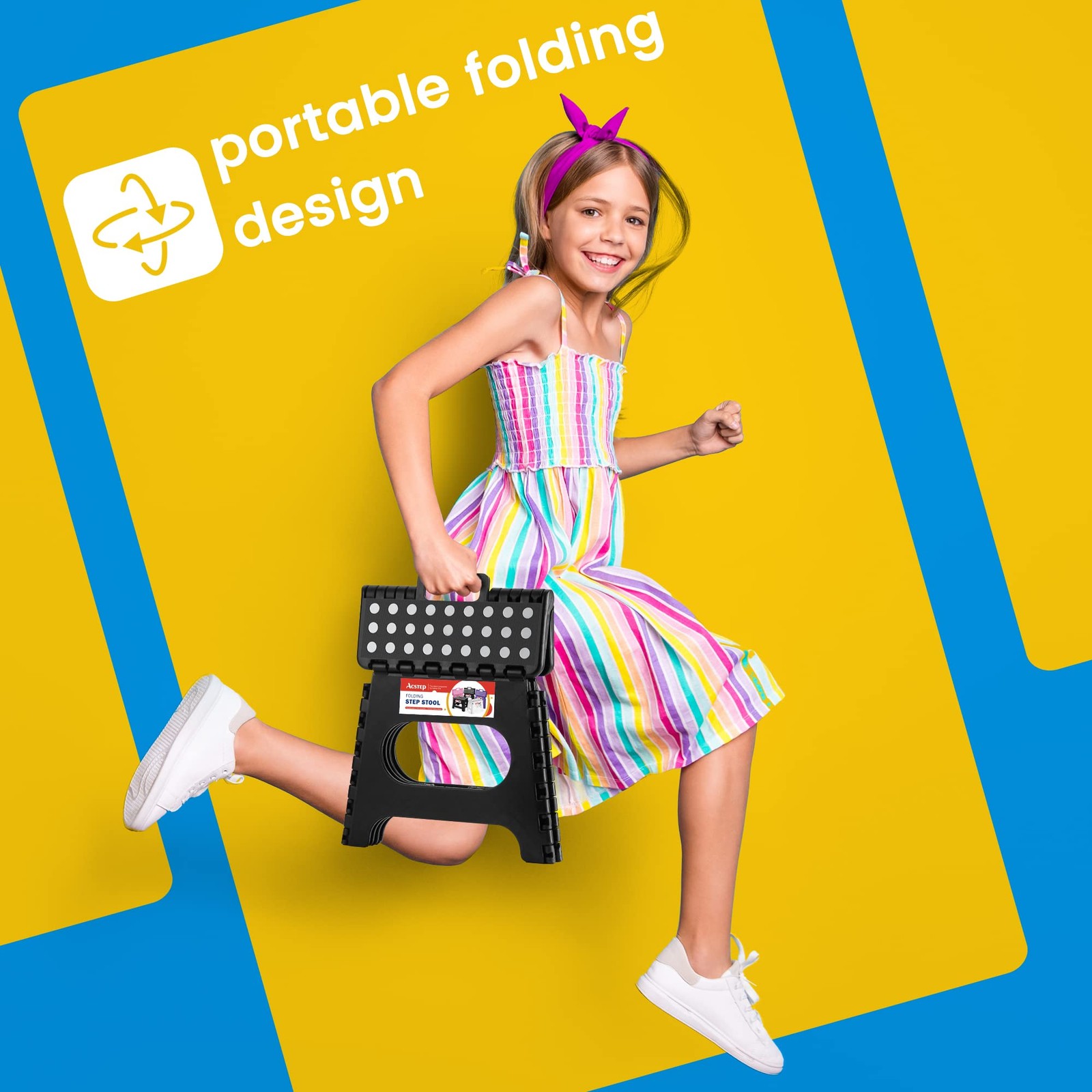 Folding Step Stool 11 Inch, Sturdy Plastic Foldable Step Stool for Kids & Adu…