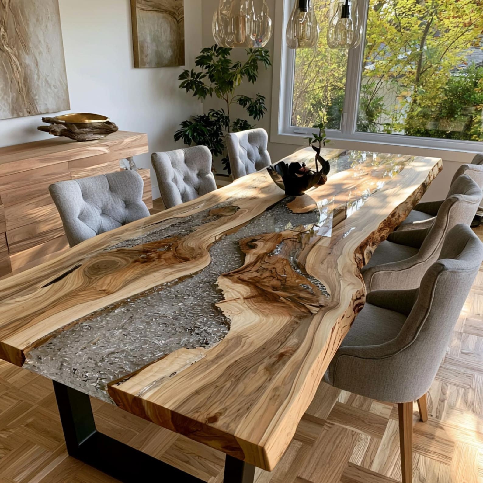 Live Edge Walnut Epoxy Dining Table Top Handmade Rustic Luxury Furniture