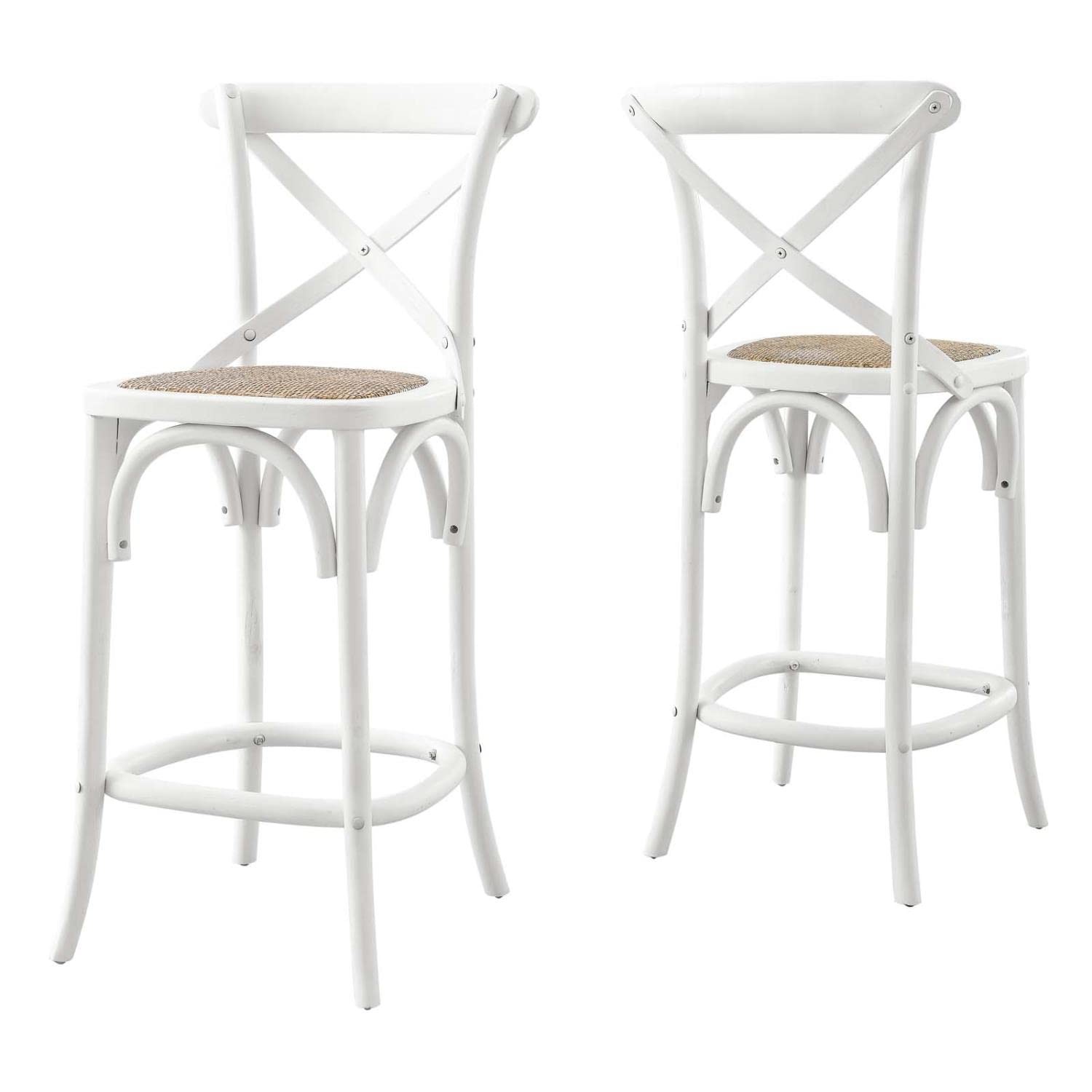 Modway Gear 39.5″ Rattan and Elm Wood Counter Stool in White Finish