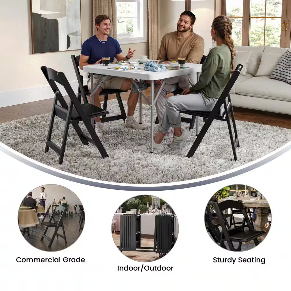 Resin Folding Chair Padded Seat Heavy Duty Event Chair 1000 Lb Black Chair