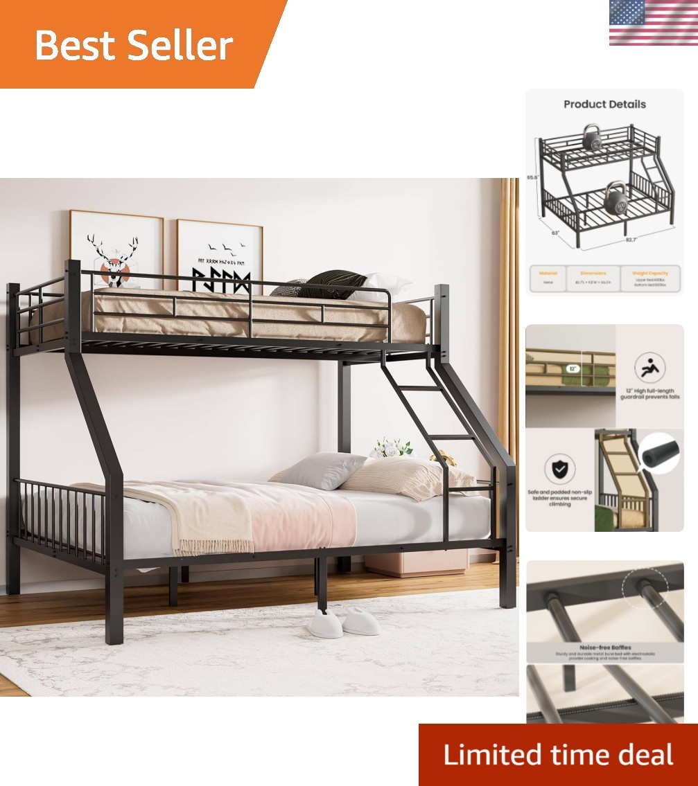 Twin XL Over Queen Bunk Bed, Heavy Duty Queen Bunk Bed for Adults, Metal Bed …
