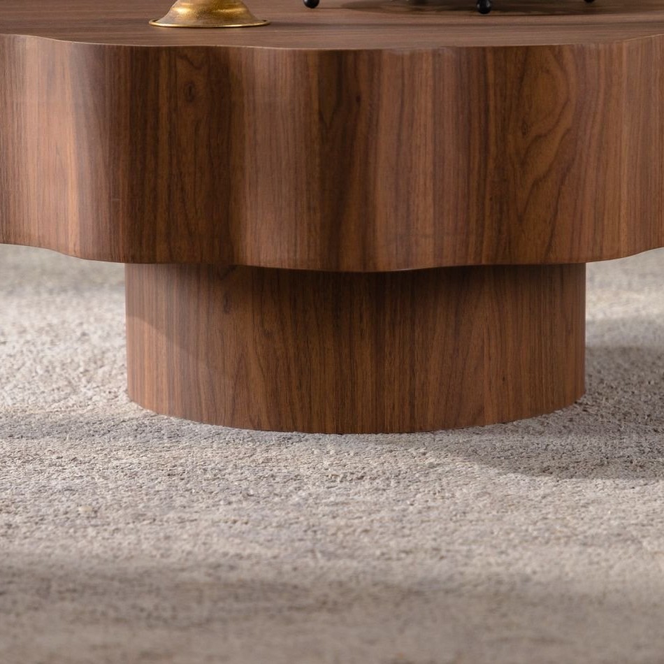31.5″ Scalloped Edge Coffee Table – Walnut MDF Wood Grain Sticker Center Table